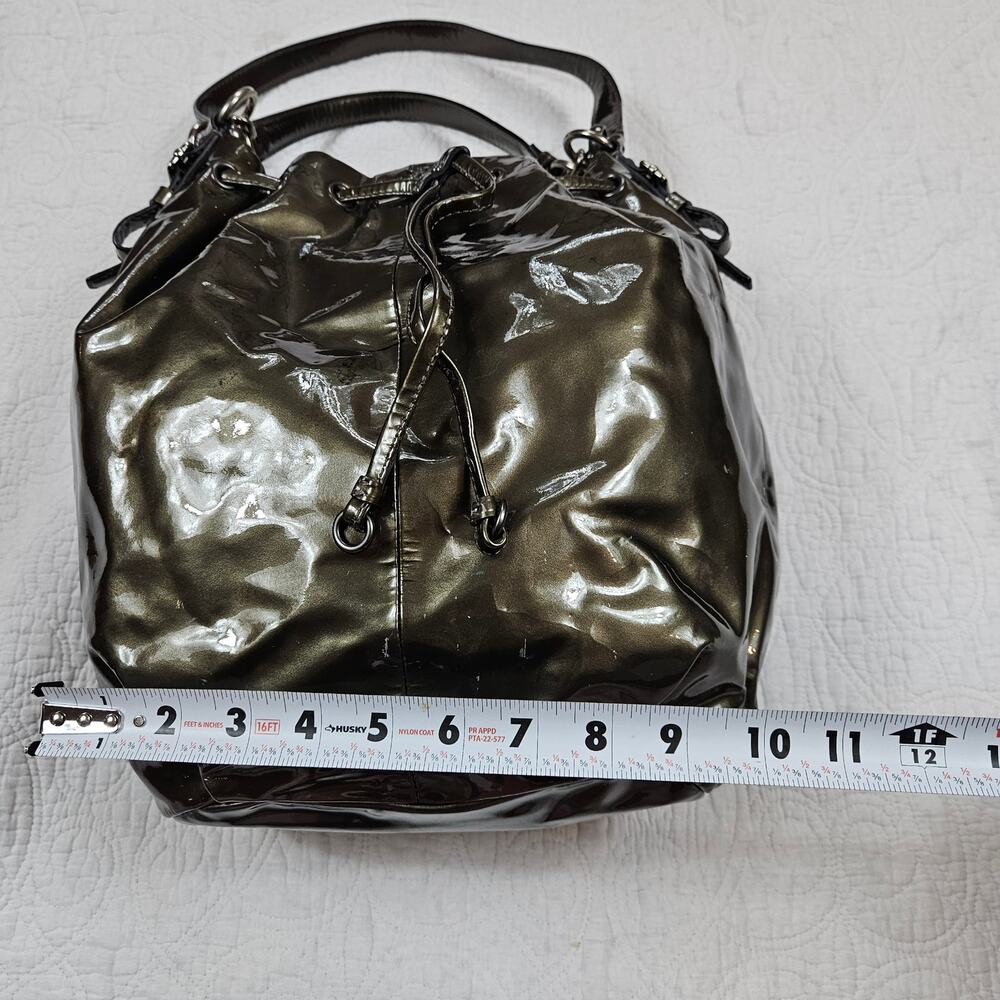 Coach Madison Marielle Drawstring Tote Bag Pewter Patent Leather - Picture 5 of 12